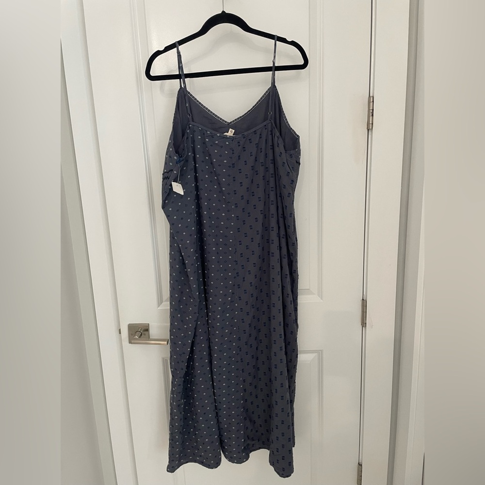 NWT Lucky Brand Textured Patchwork Dress India Ink Blue Embroidered.       20 - Picture 9 of 12